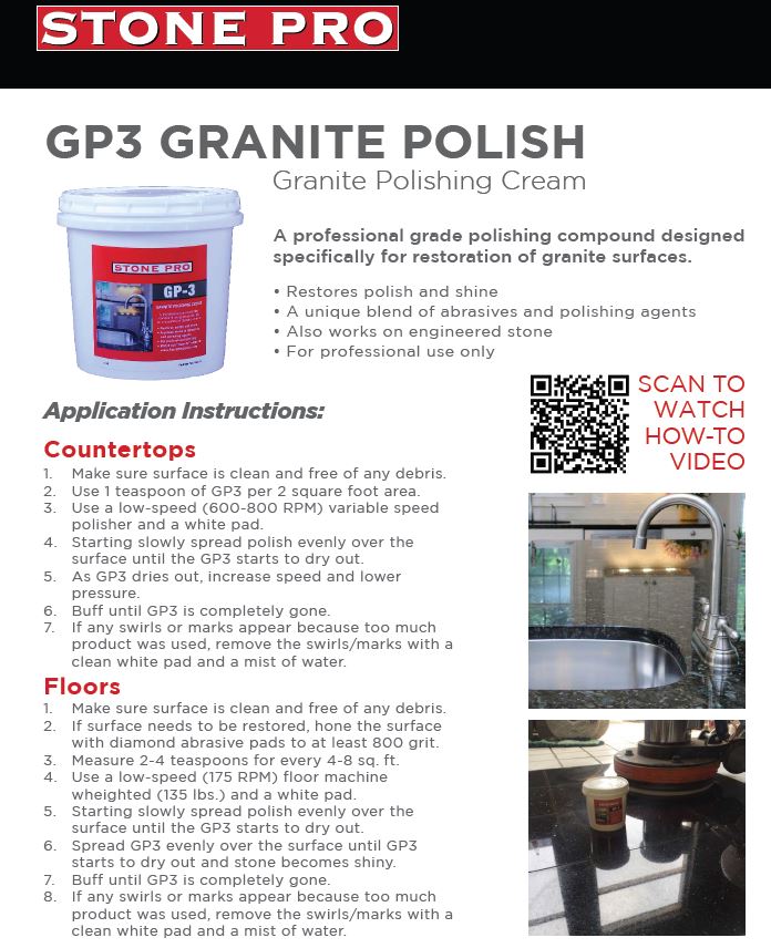Stone Pro GP-3 Granite Application Instructions