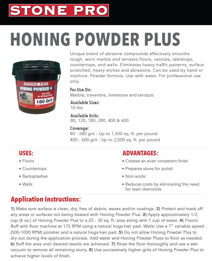 Stone Pro Honing Powder Plus Application Instruction