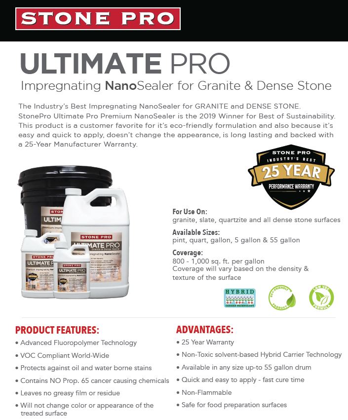 Ultimate Pro Granite Nano Sealer information sheet