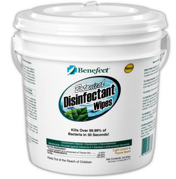 Benefect Botanical Disinfectant Wipes are EPA registered to kill over 99.99% of bacteria