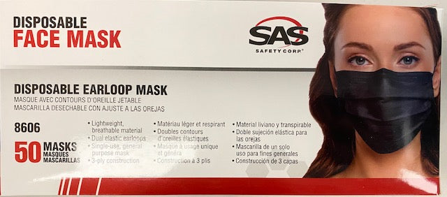 SAS8606 Black Disposable Earloop Mask * Alan Janitorial Distributors Inc.