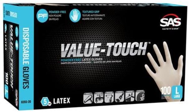 Value-Touch Large PF X-Latex Glove 5 mil 100 box * Alan Janitorial Distributors Inc.
