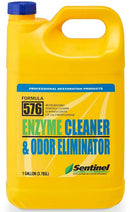 A 1 gallon yellow plastic jug of Sentinel 576 Formula Enzyme Cleaner & Odor Eliminator with a blue cap, shown against a plain white background.
