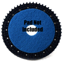 A circular black brush pad with a blue center, shown on a white background with the text 'Pad Not Included' overlaid in the middle.