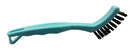 Teal brush with black bristles on a white background