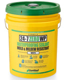 Yellow bucket with green lid labeled '24-7 Zero WP Waterproofing Sealant' on a white background