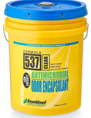 A 5-gallon yellow bucket of Sentinel 537 Clear Antimicrobial Odor Encapsulant with a blue lid, shown on a white background.