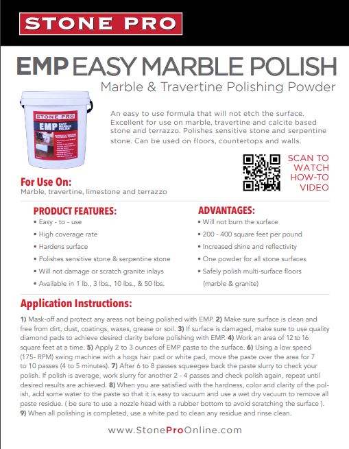 Stone Pro Easy Mable Polish Info Sheet