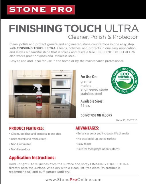 Stone Pro Finising Touch Ultra Spray info sheet