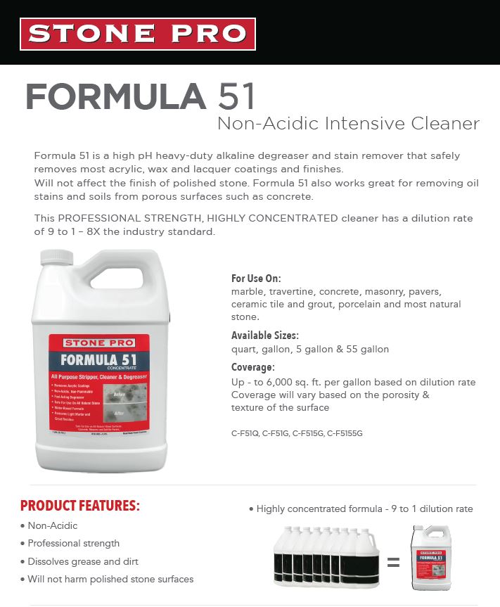 Stone Pro Formula 51 info sheet