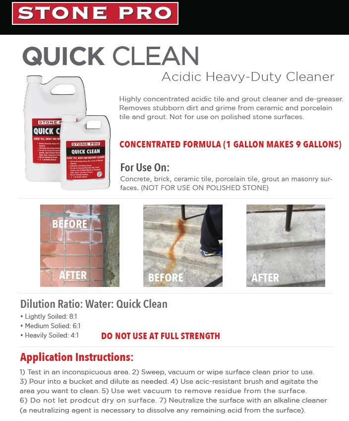 Stone Pro Quick Clean Application Instructions