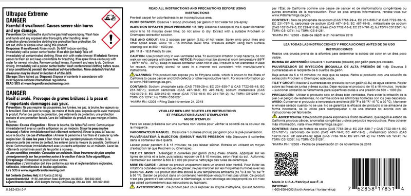Prochem Ultrapac Extreme PreSpray Label info