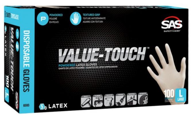 Value-Touch Large PF X-Latex Glove 5 mil 100 box * Alan Janitorial Distributors Inc.